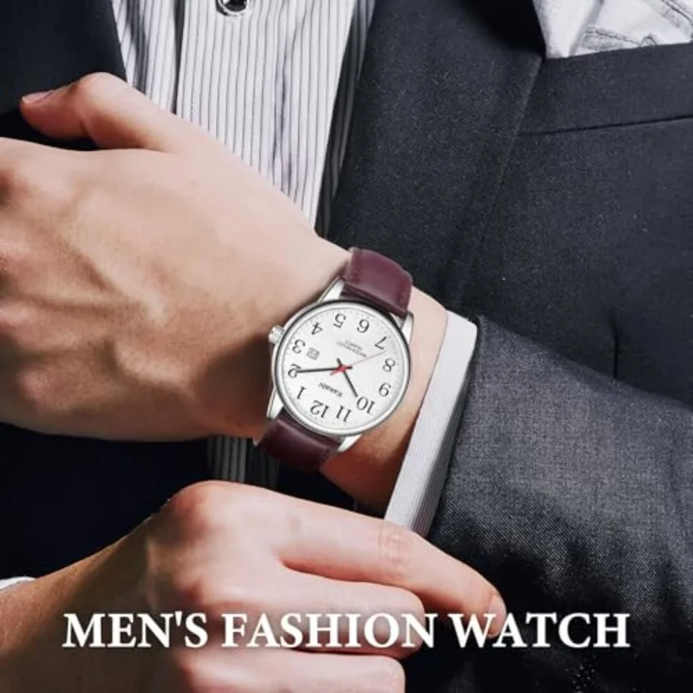 40mm Analog Leather Watch with Date Window, Water Resistant Unisex Timepiece